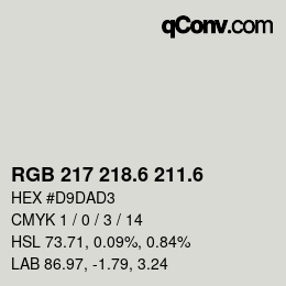カラーコード: RGB 217 218.6 211.6 | qconv.com