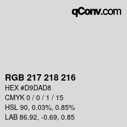 カラーコード: RGB 217 218 216 | qconv.com