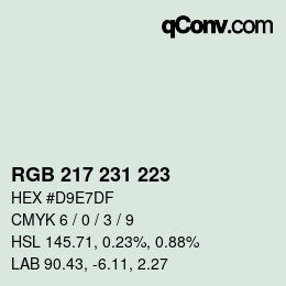 Color code: RGB 217 231 223 | qconv.com