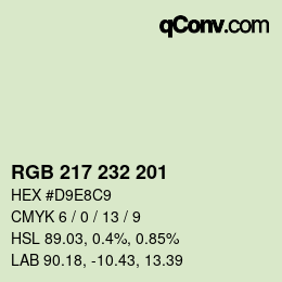 カラーコード: RGB 217 232 201 | qconv.com