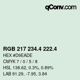 カラーコード: RGB 217 234.4 222.4 | qconv.com