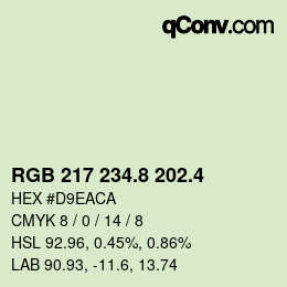 カラーコード: RGB 217 234.8 202.4 | qconv.com