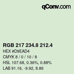 カラーコード: RGB 217 234.8 212.4 | qconv.com