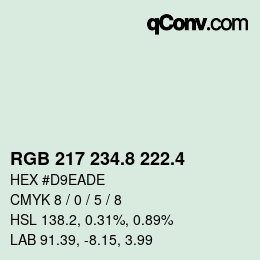 カラーコード: RGB 217 234.8 222.4 | qconv.com