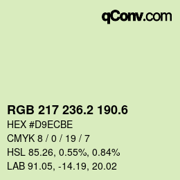 カラーコード: RGB 217 236.2 190.6 | qconv.com