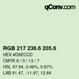 カラーコード: RGB 217 236.6 205.6 | qconv.com