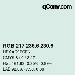 カラーコード: RGB 217 236.6 230.6 | qconv.com