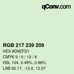 Color code: RGB 217 239 209 | qconv.com