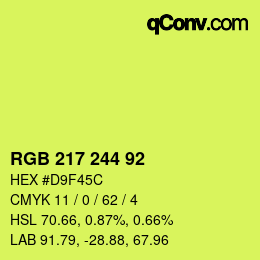 Color code: RGB 217 244 92 | qconv.com