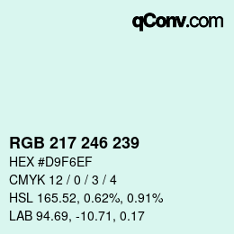 Farbcode: RGB 217 246 239 | qconv.com