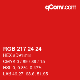 カラーコード: RGB 217 24 24 | qconv.com