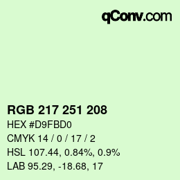 颜色代码: RGB 217 251 208 | qconv.com