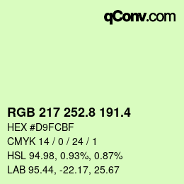 カラーコード: RGB 217 252.8 191.4 | qconv.com