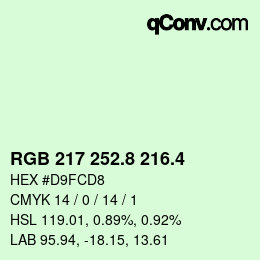 カラーコード: RGB 217 252.8 216.4 | qconv.com