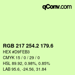 カラーコード: RGB 217 254.2 179.6 | qconv.com