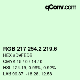 カラーコード: RGB 217 254.2 219.6 | qconv.com