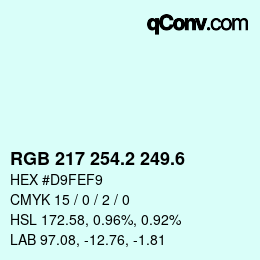 カラーコード: RGB 217 254.2 249.6 | qconv.com