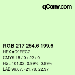 カラーコード: RGB 217 254.6 199.6 | qconv.com