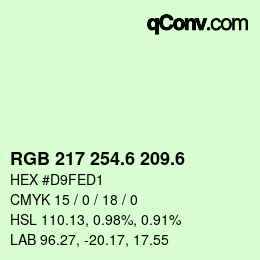 カラーコード: RGB 217 254.6 209.6 | qconv.com