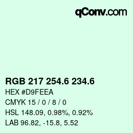 カラーコード: RGB 217 254.6 234.6 | qconv.com