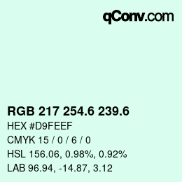 カラーコード: RGB 217 254.6 239.6 | qconv.com