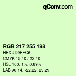 Color code: RGB 217 255 198 | qconv.com