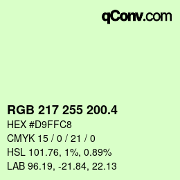 カラーコード: RGB 217 255 200.4 | qconv.com