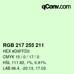 Código de color: RGB 217 255 211 | qconv.com