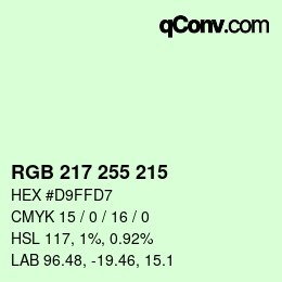 Color code: RGB 217 255 215 | qconv.com