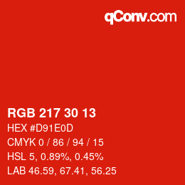 颜色代码: RGB 217 30 13 | qconv.com