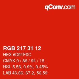 カラーコード: RGB 217 31 12 | qconv.com