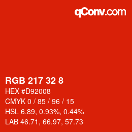 颜色代码: RGB 217 32 8 | qconv.com