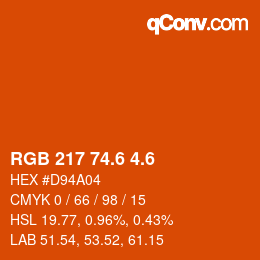 カラーコード: RGB 217 74.6 4.6 | qconv.com
