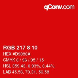 Color code: RGB 217 8 10 | qconv.com