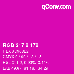 颜色代码: RGB 217 8 178 | qconv.com