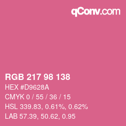 カラーコード: RGB 217 98 138 | qconv.com