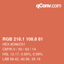 カラーコード: RGB 218.1 108.8 81 | qconv.com