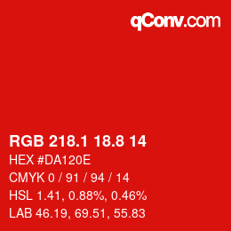 カラーコード: RGB 218.1 18.8 14 | qconv.com