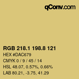 Color code: RGB 218.1 198.8 121 | qconv.com