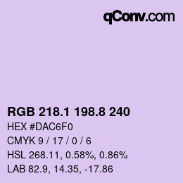 Color code: RGB 218.1 198.8 240 | qconv.com