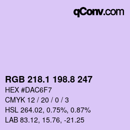 カラーコード: RGB 218.1 198.8 247 | qconv.com