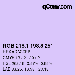 カラーコード: RGB 218.1 198.8 251 | qconv.com