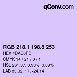 カラーコード: RGB 218.1 198.8 253 | qconv.com