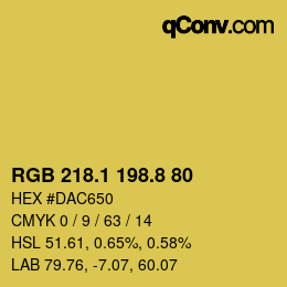カラーコード: RGB 218.1 198.8 80 | qconv.com