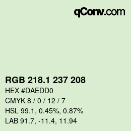 カラーコード: RGB 218.1 237 208 | qconv.com