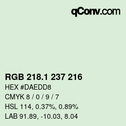 Color code: RGB 218.1 237 216 | qconv.com