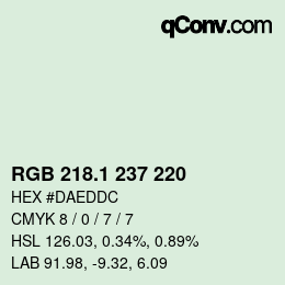 Color code: RGB 218.1 237 220 | qconv.com