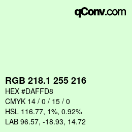 カラーコード: RGB 218.1 255 216 | qconv.com