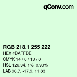カラーコード: RGB 218.1 255 222 | qconv.com