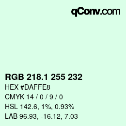 カラーコード: RGB 218.1 255 232 | qconv.com